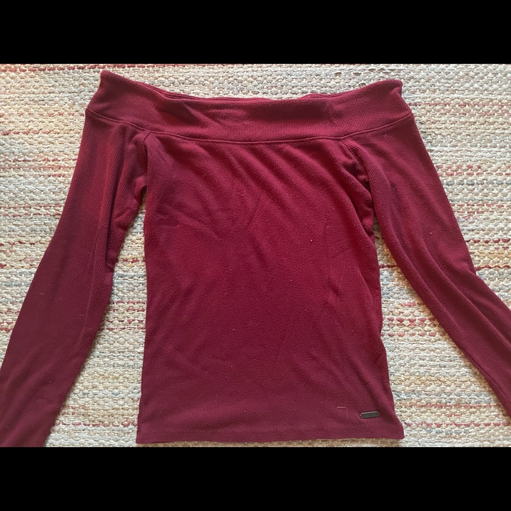 Maroon off the shoulder long sleeve hollister top.